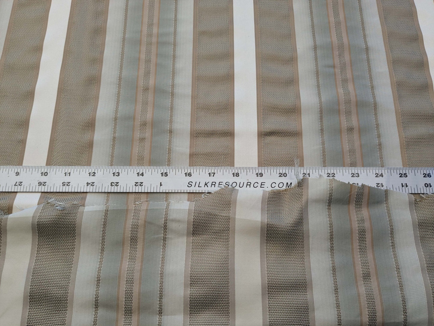 by yard Scalamandre Florian Stripe Sefoam Blue Green Silver Beige Silk Satin Semi Sheer MSRP USD 232/yard