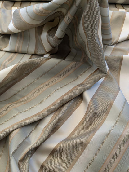by yard Scalamandre Florian Stripe Sefoam Blue Green Silver Beige Silk Satin Semi Sheer MSRP USD 232/yard
