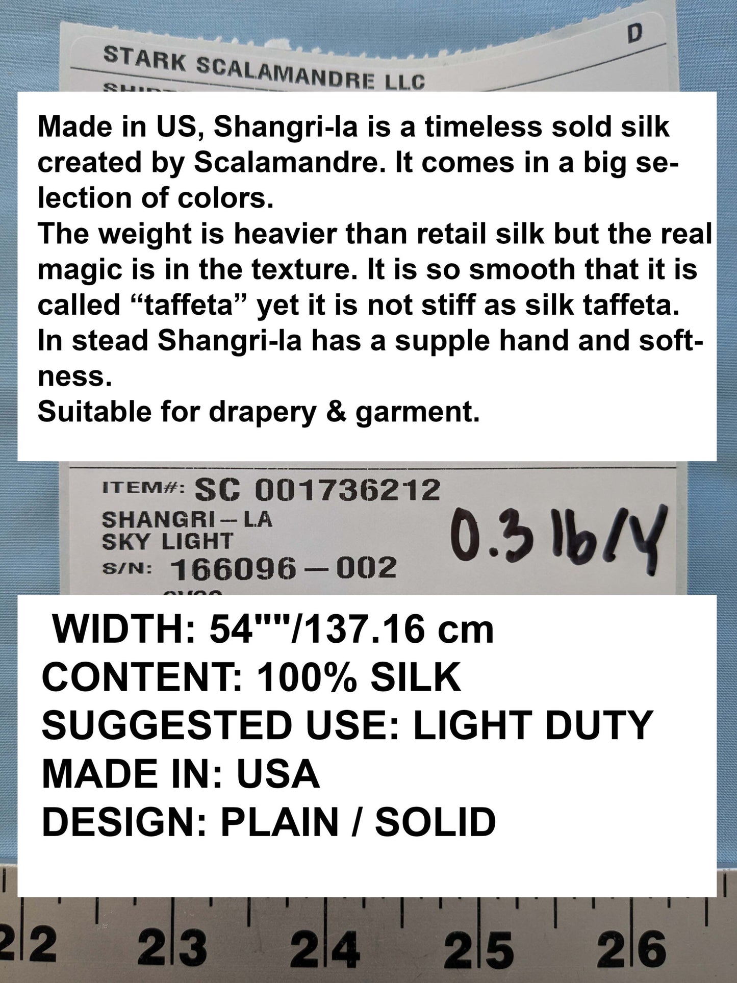 Bty Scalamandre Shangri-la Sky Light Silk Dupioni Light Blue MSRP USD 158Y