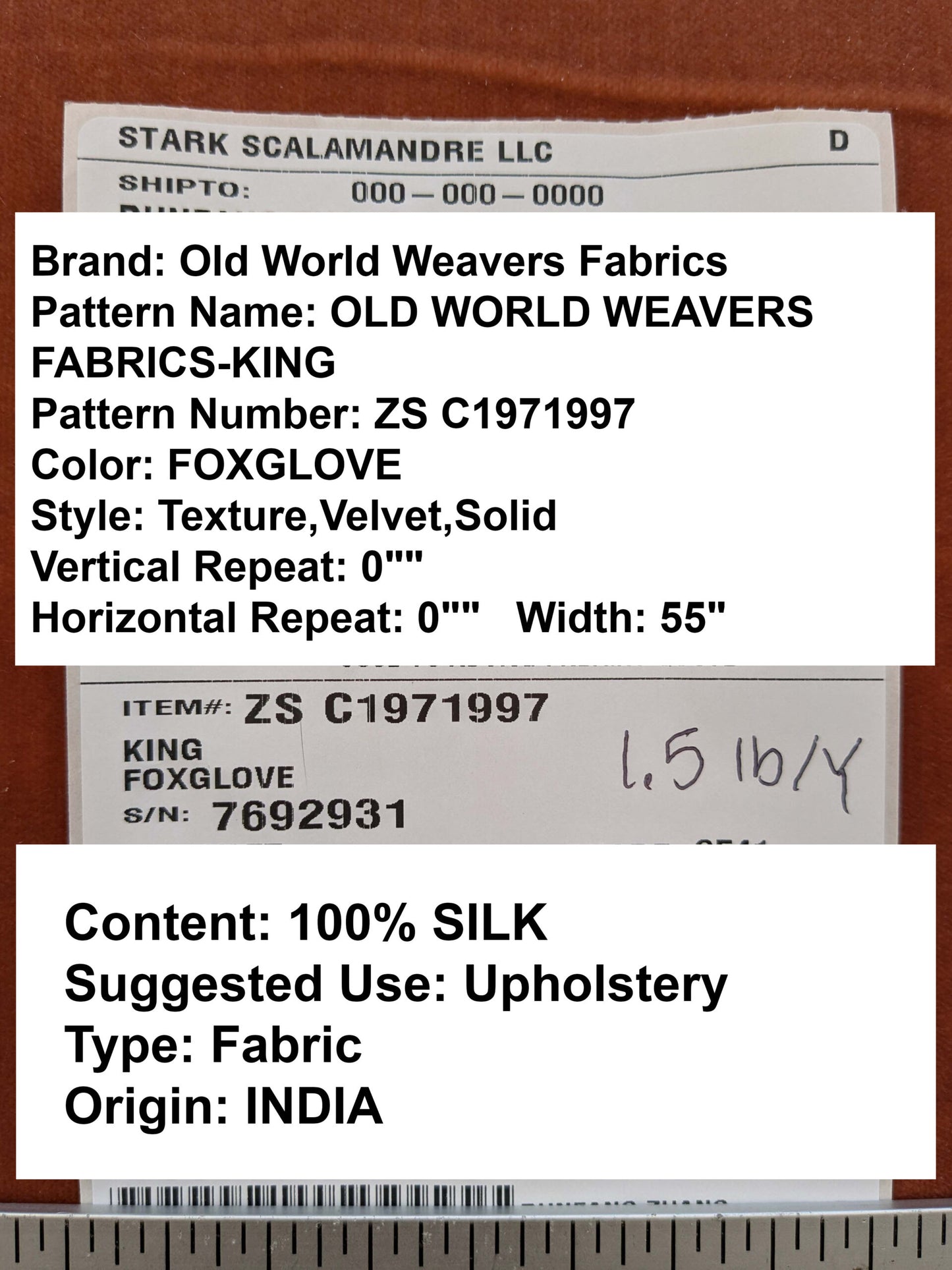 by yard Scalamandre King Foxglove Orange Red Apricot Texture Silk Velvet Heavy MSRP USD 1,092/y