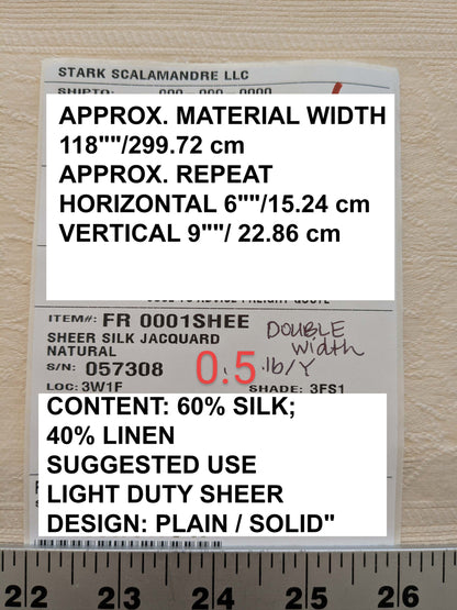 by yard Sheer Silk Jacquard Natural Cream White Double Width 118" Horizontal Stripe Wild Rose MSRPUSD 300+