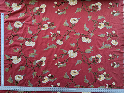 By yard Scalamandre Old World Weavers Floral Crewel Jaya Red Wool Chrysanthemum Embroidery On Cotton MSRP USD 216/Y