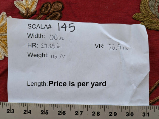 By yard Scalamandre Old World Weavers Floral Crewel Jaya Red Wool Chrysanthemum Embroidery On Cotton MSRP USD 216/Y