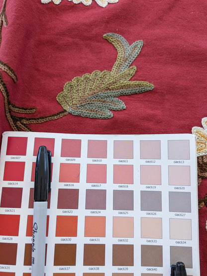 By yard Scalamandre Old World Weavers Floral Crewel Jaya Red Wool Chrysanthemum Embroidery On Cotton MSRP USD 216/Y