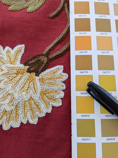 By yard Scalamandre Old World Weavers Floral Crewel Jaya Red Wool Chrysanthemum Embroidery On Cotton MSRP USD 216/Y