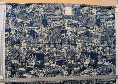 12 EV38 Scalamandre Jean Paul Gaultier Gothic Street Ho Indigo Blue White Graphite Abstract Graphic Historical Cotton 1.2yard MSRP USD538/y