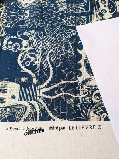 12 EV38 Scalamandre Jean Paul Gaultier Gothic Street Ho Indigo Blue White Graphite Abstract Graphic Historical Cotton 1.2yard MSRP USD538/y