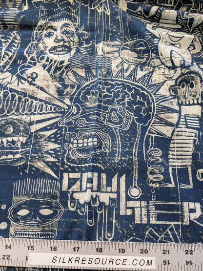 12 EV38 Scalamandre Jean Paul Gaultier Gothic Street Ho Indigo Blue White Graphite Abstract Graphic Historical Cotton 1.2yard MSRP USD538/y