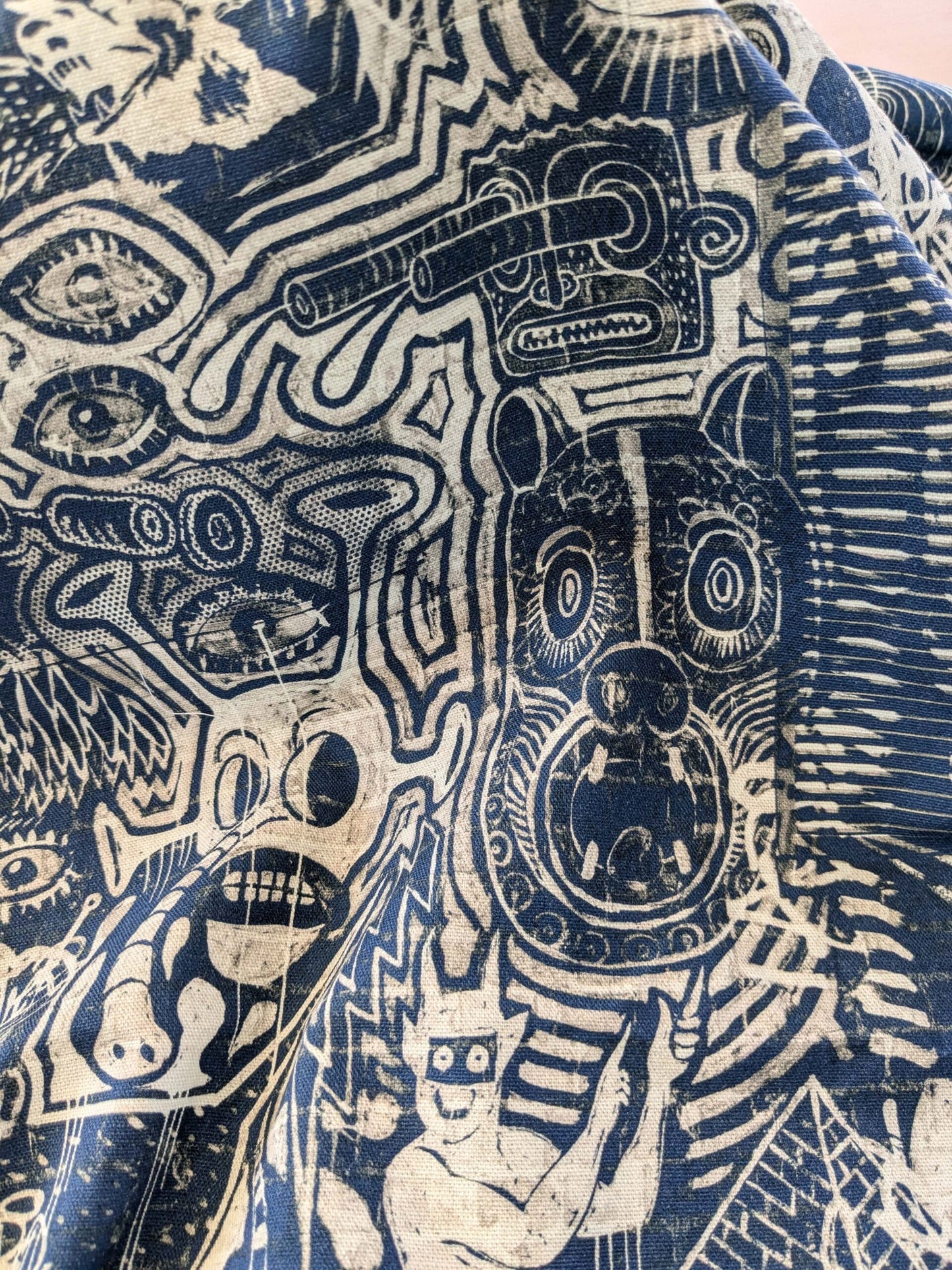 12 EV38 Scalamandre Jean Paul Gaultier Gothic Street Ho Indigo Blue White Graphite Abstract Graphic Historical Cotton 1.2yard MSRP USD538/y
