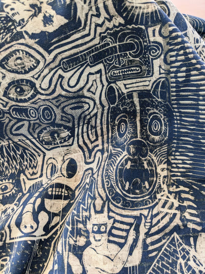 12 EV38 Scalamandre Jean Paul Gaultier Gothic Street Ho Indigo Blue White Graphite Abstract Graphic Historical Cotton 1.2yard MSRP USD538/y