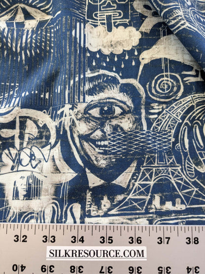 12 EV38 Scalamandre Jean Paul Gaultier Gothic Street Ho Indigo Blue White Graphite Abstract Graphic Historical Cotton 1.2yard MSRP USD538/y