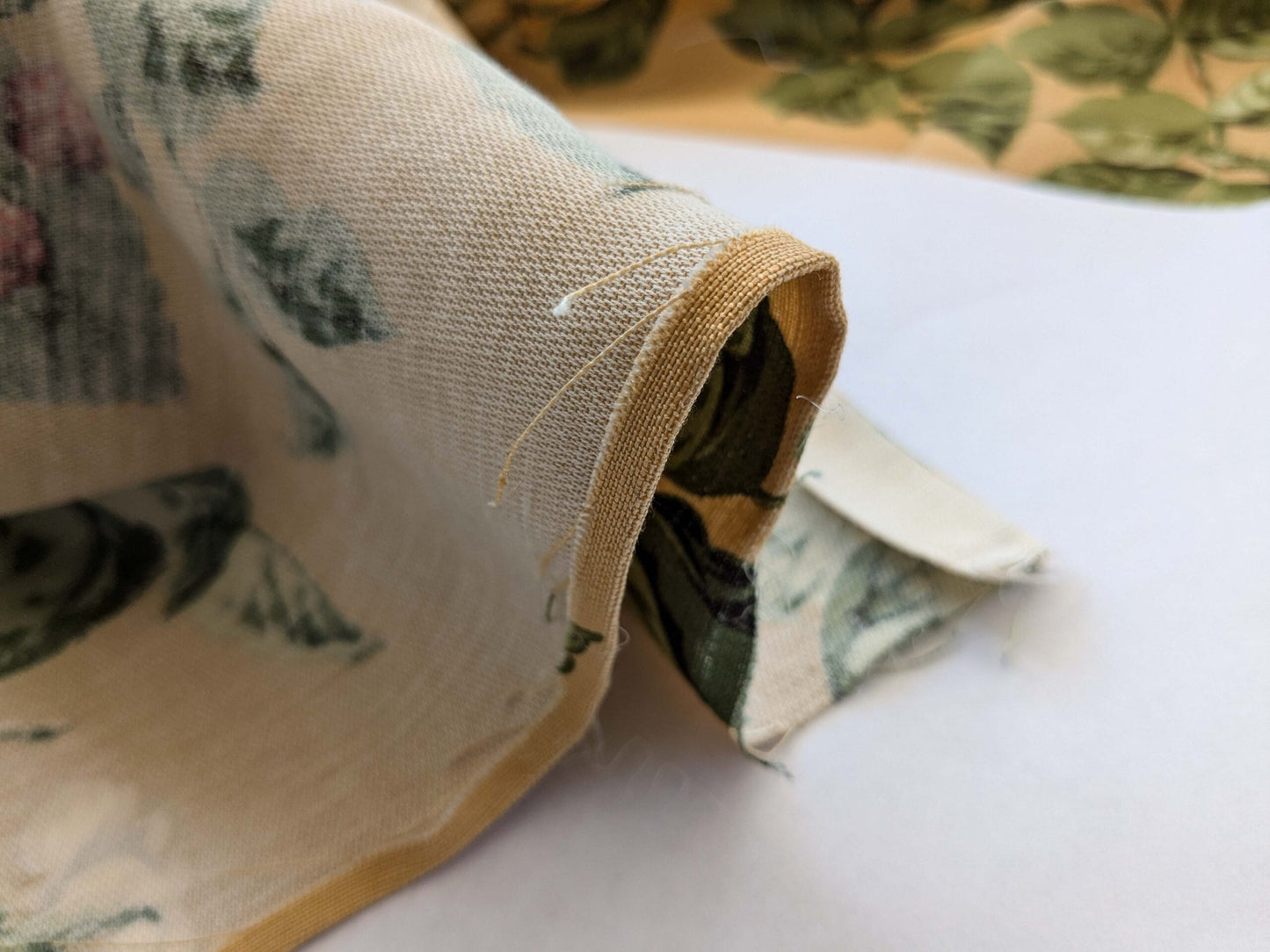 13 EV38 Scalamandre Upland Hand Printed Union Cloth Straw Yellow Floral Berry pheasant bird 1.2y x 53"