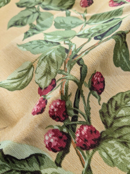 13 EV38 Scalamandre Upland Hand Printed Union Cloth Straw Yellow Floral Berry pheasant bird 1.2y x 53"