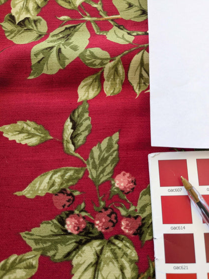 14 EV38 Scalamandre Upland Hand Printed Union Cloth Straw Red Floral Bird Turkey Country Toile 1y x 53" wide