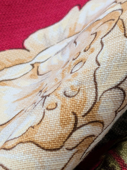 14 EV38 Scalamandre Upland Hand Printed Union Cloth Straw Red Floral Bird Turkey Country Toile 1y x 53" wide