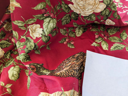 14 EV38 Scalamandre Upland Hand Printed Union Cloth Straw Red Floral Bird Turkey Country Toile 1y x 53" wide