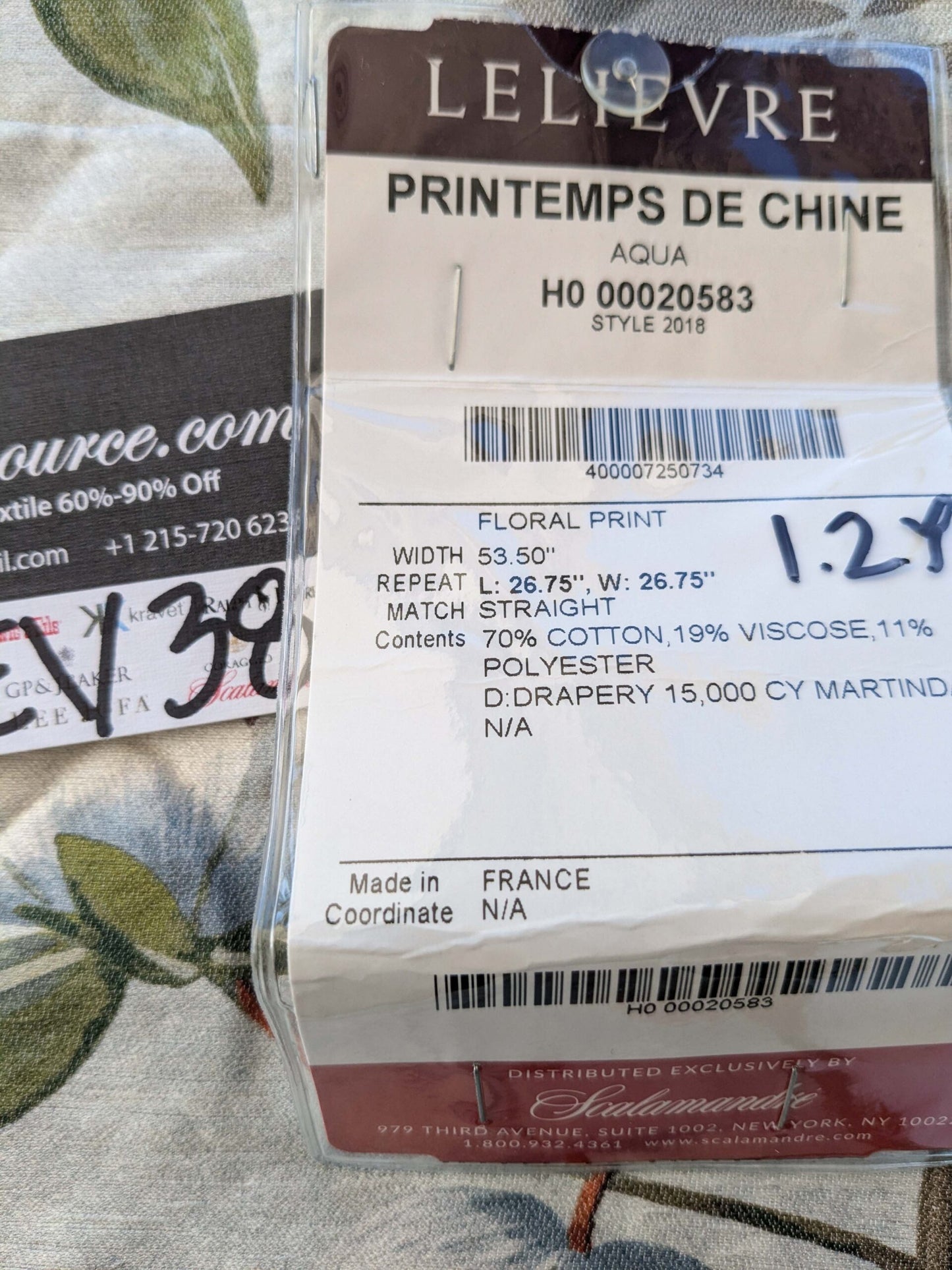 17 EV38 Scalamandre Lelievre  Printemps De Chine Aqua Floral Tree Foliage Botanical 1.2y