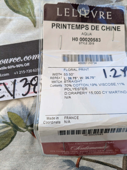 17 EV38 Scalamandre Lelievre  Printemps De Chine Aqua Floral Tree Foliage Botanical 1.2y