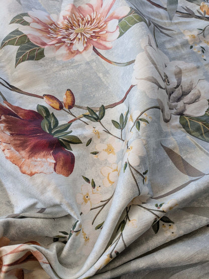 17 EV38 Scalamandre Lelievre  Printemps De Chine Aqua Floral Tree Foliage Botanical 1.2y