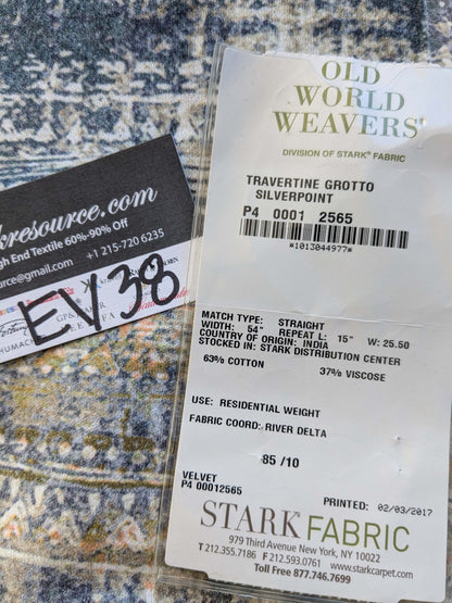 19 EV38 1.2yard x 57" Scalamandre Old World Weavers Travertine Grotto Silverpoint Velvet Abstract  MSRP USD256/y