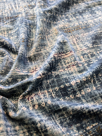 20 EV38  1.2yard x 57" Scalamandre Old World Weavers Travertine Grotto Silverpoint Blue Velvet Abstract Cotton  MSRP USD256/y