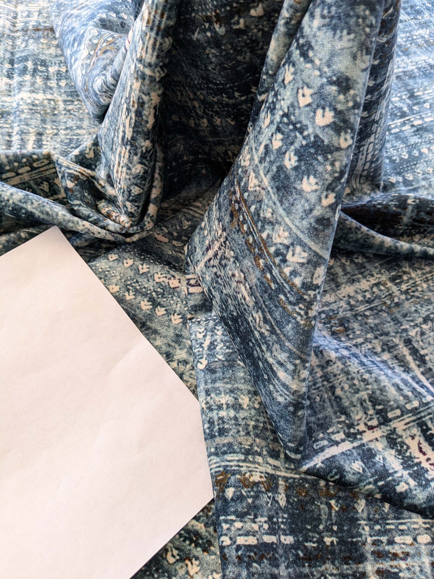 20 EV38  1.2yard x 57" Scalamandre Old World Weavers Travertine Grotto Silverpoint Blue Velvet Abstract Cotton  MSRP USD256/y