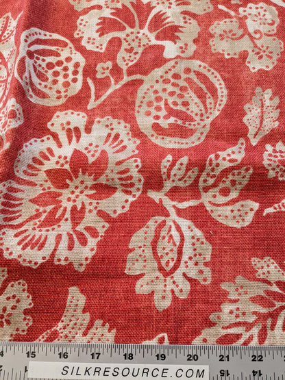 21 EV38 Scalamandre Calais Linen Print in Coral Pink Red Mediterrinan Pomegranite Block Print Heavy Linen MSRP USD300+/y 1.2y
