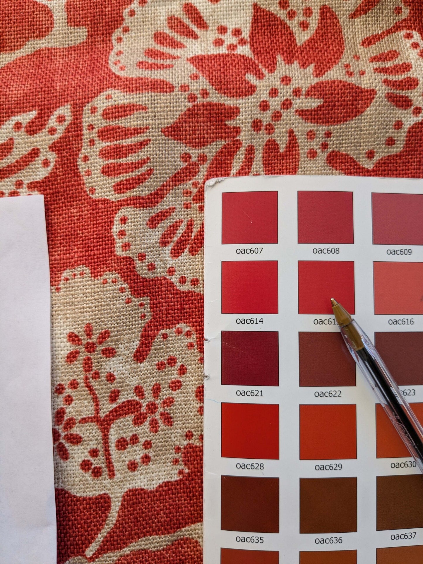 21 EV38 Scalamandre Calais Linen Print in Coral Pink Red Mediterrinan Pomegranite Block Print Heavy Linen MSRP USD300+/y 1.2y