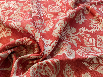 21 EV38 Scalamandre Calais Linen Print in Coral Pink Red Mediterrinan Pomegranite Block Print Heavy Linen MSRP USD300+/y 1.2y