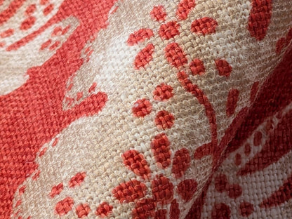 21 EV38 Scalamandre Calais Linen Print in Coral Pink Red Mediterrinan Pomegranite Block Print Heavy Linen MSRP USD300+/y 1.2y
