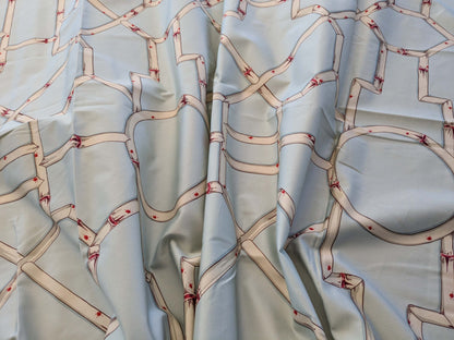 22 EV38 Scalamandre Baldwin Bamboo Print  Cream and Red on Aqua Chinoiserie fabric 1.2y