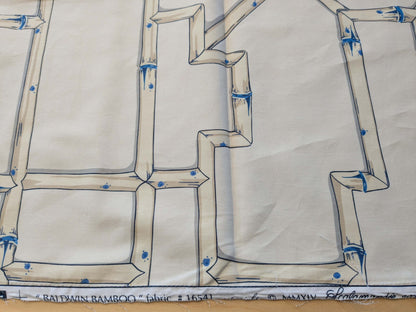 23 EV38 Scalamandre Baldwin Bamboo Print  Blue Cream White Chinoiserie fabric 1.2y