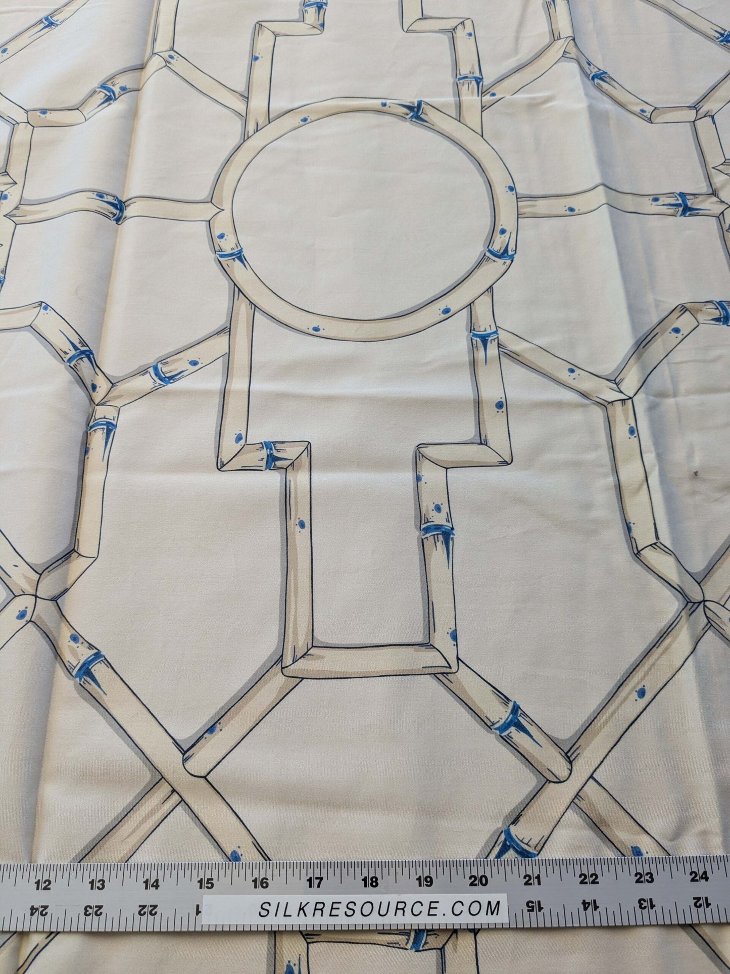 23 EV38 Scalamandre Baldwin Bamboo Print  Blue Cream White Chinoiserie fabric 1.2y