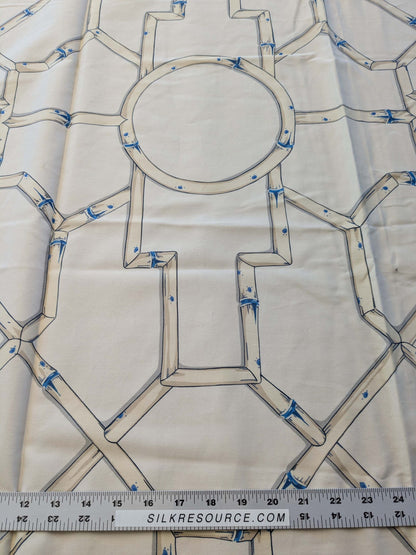 23 EV38 Scalamandre Baldwin Bamboo Print  Blue Cream White Chinoiserie fabric 1.2y