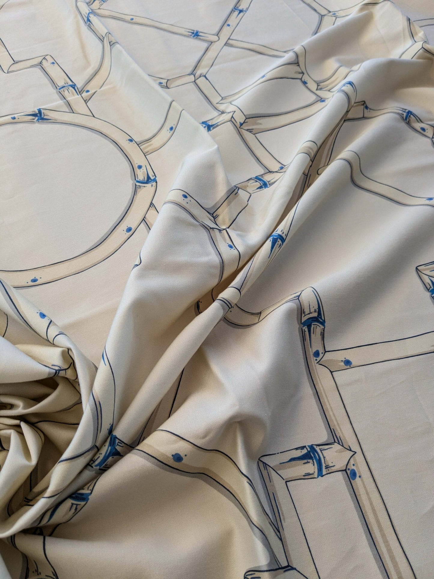 23 EV38 Scalamandre Baldwin Bamboo Print  Blue Cream White Chinoiserie fabric 1.2y