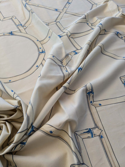 23 EV38 Scalamandre Baldwin Bamboo Print  Blue Cream White Chinoiserie fabric 1.2y