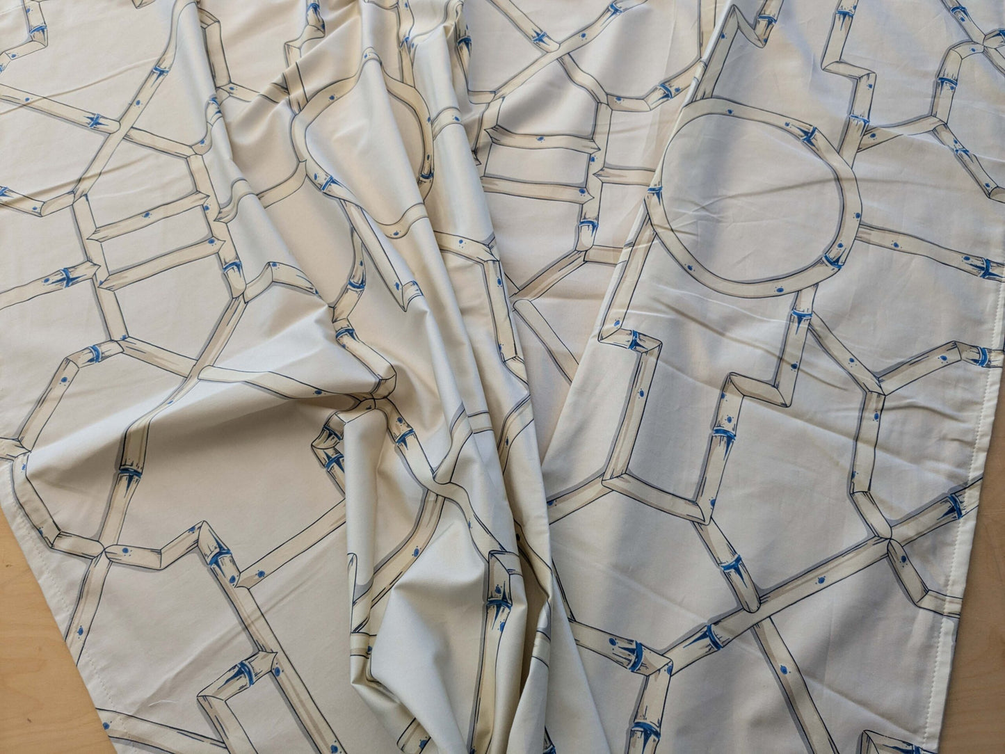 23 EV38 Scalamandre Baldwin Bamboo Print  Blue Cream White Chinoiserie fabric 1.2y