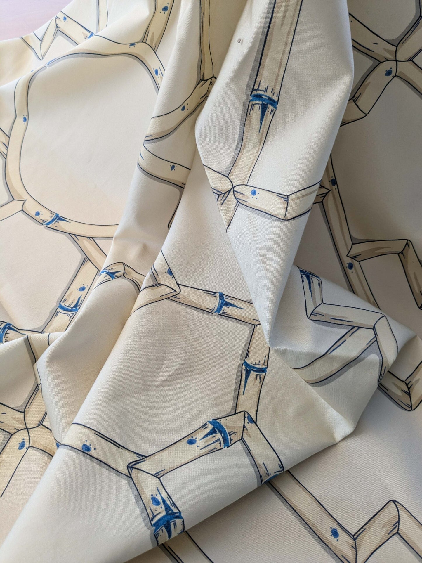 23 EV38 Scalamandre Baldwin Bamboo Print  Blue Cream White Chinoiserie fabric 1.2y