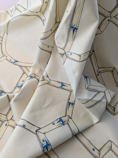 23 EV38 Scalamandre Baldwin Bamboo Print  Blue Cream White Chinoiserie fabric 1.2y