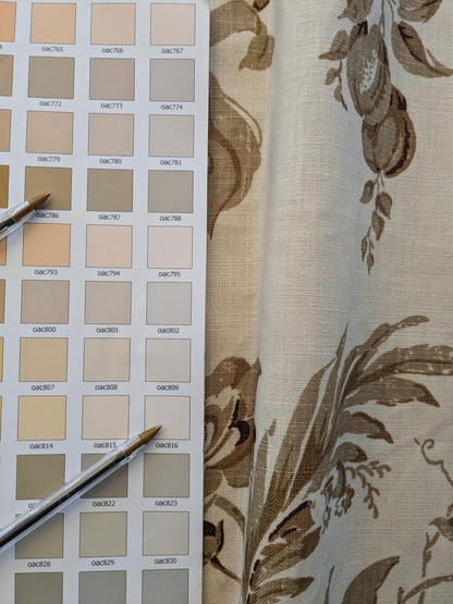 25 EV38 Scalamandre Bantry House Hand Printed Linen Brown Beige Floral 1.1y DEFECT