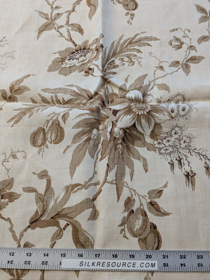 25 EV38 Scalamandre Bantry House Hand Printed Linen Brown Beige Floral 1.1y DEFECT
