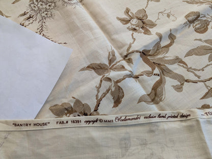 25 EV38 Scalamandre Bantry House Hand Printed Linen Brown Beige Floral 1.1y DEFECT