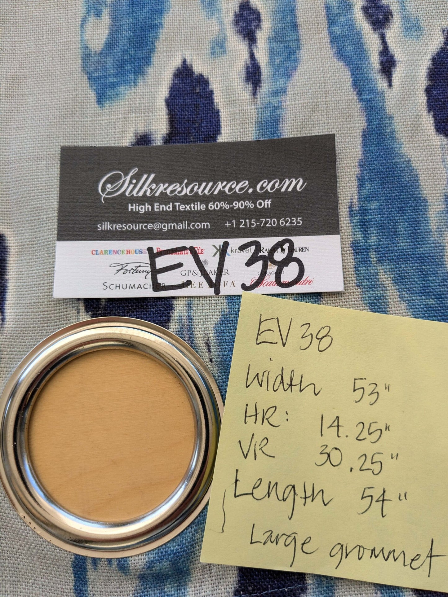 26 EV38 Scalamandre Moorea Island Indigo Blue Tan Linen Print 1.5yards x 53"