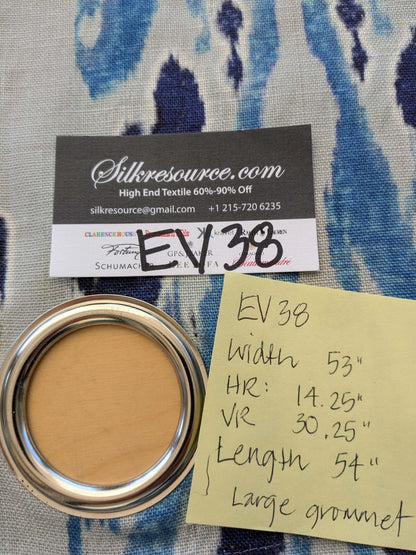 26 EV38 Scalamandre Moorea Island Indigo Blue Tan Linen Print 1.5yards x 53"