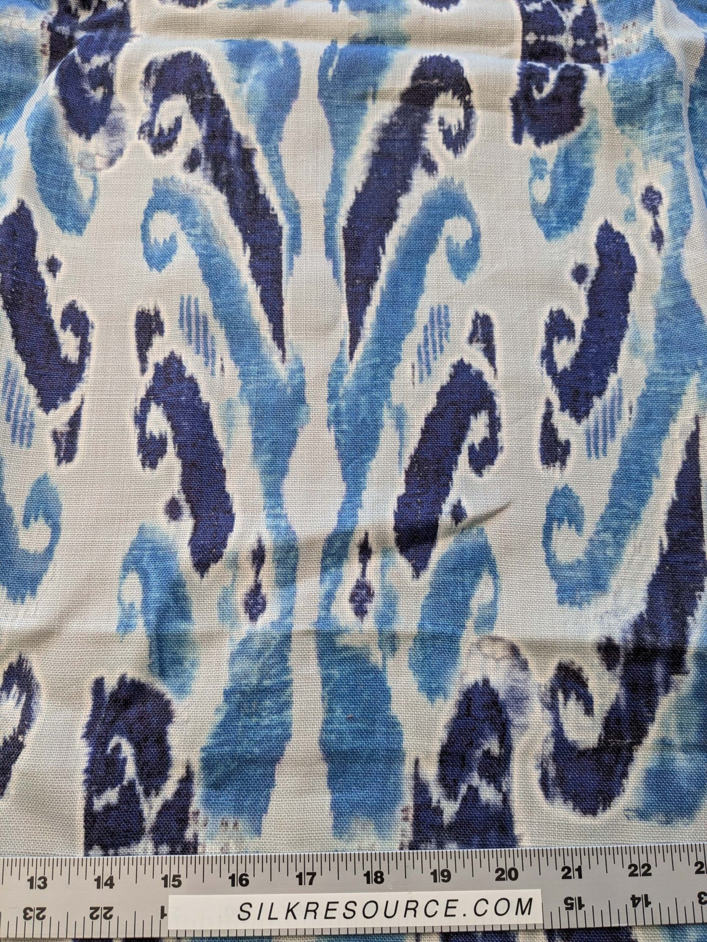 26 EV38 Scalamandre Moorea Island Indigo Blue Tan Linen Print 1.5yards x 53"
