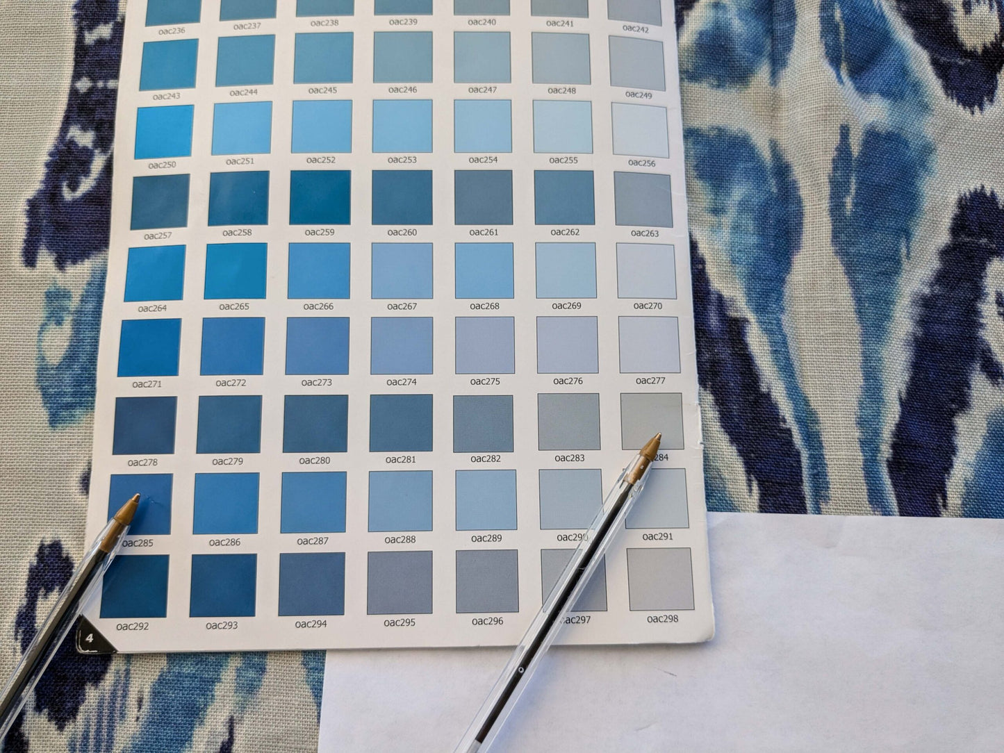 26 EV38 Scalamandre Moorea Island Indigo Blue Tan Linen Print 1.5yards x 53"