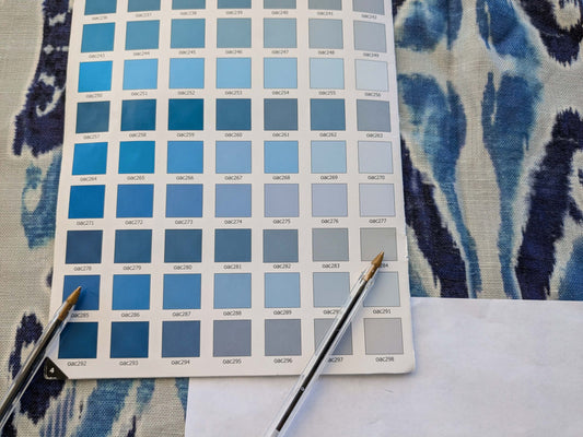 26 EV38 Scalamandre Moorea Island Indigo Blue Tan Linen Print 1.5yards x 53"