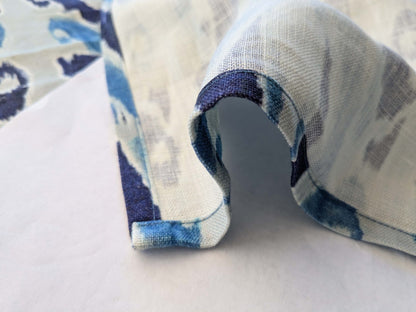 26 EV38 Scalamandre Moorea Island Indigo Blue Tan Linen Print 1.5yards x 53"