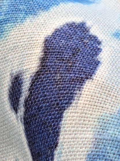 26 EV38 Scalamandre Moorea Island Indigo Blue Tan Linen Print 1.5yards x 53"