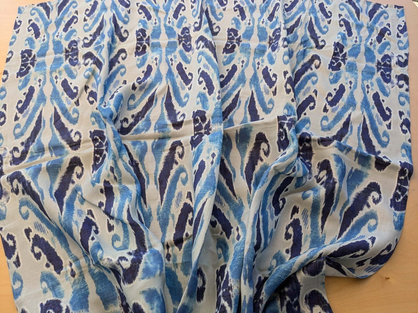 26 EV38 Scalamandre Moorea Island Indigo Blue Tan Linen Print 1.5yards x 53"